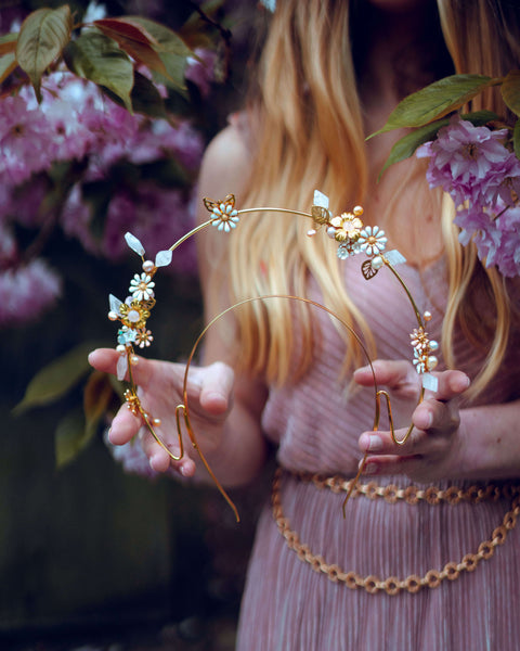 Pearls and crystals pastel bloom  halo crown