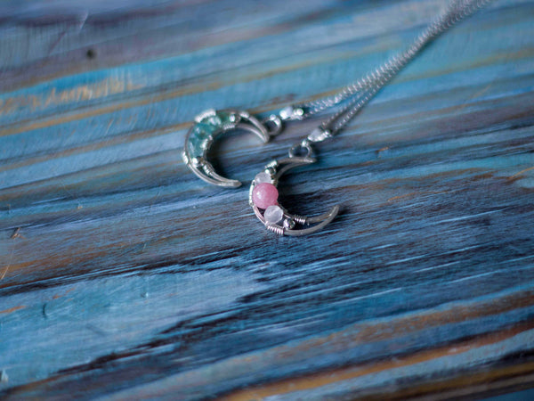Magic moon silver pendant in pink, blue or simply silver