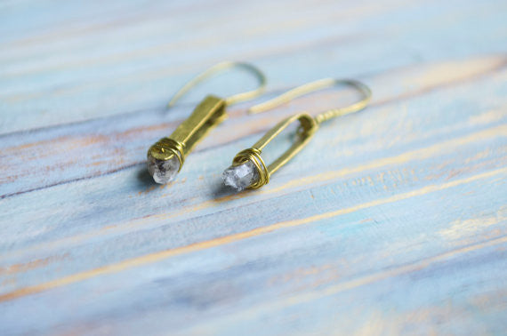 Appolo Herkimer diamond solid brass boho earrings - MoonDome - 1