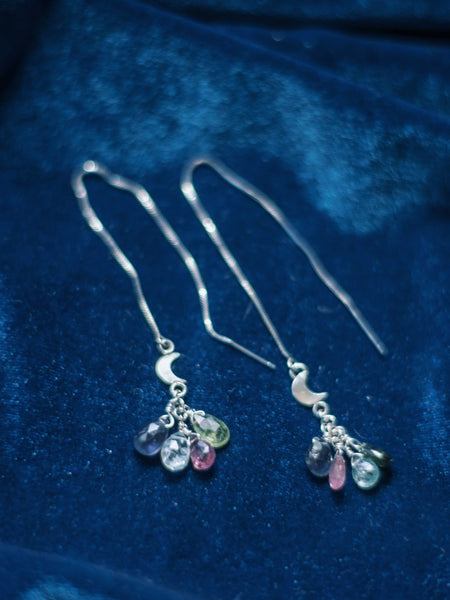 Rainbow  moon chain earrings