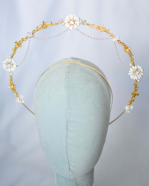 Angelic golden halo crown with pearls