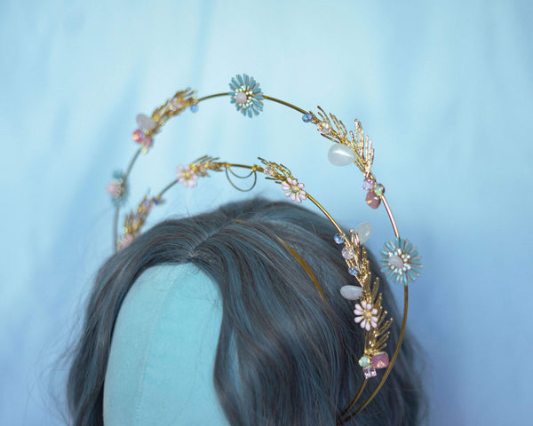Rose quartz and dusty blue Blooms quartz crystal crown