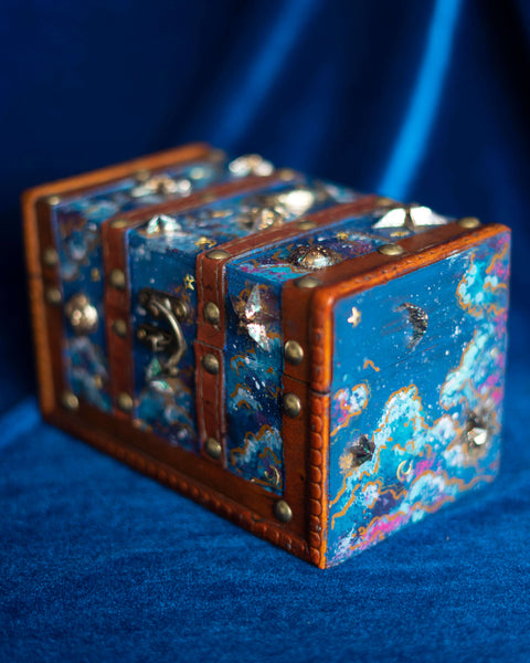 Vintage atlas celestial hand painted  mini chest tarot box