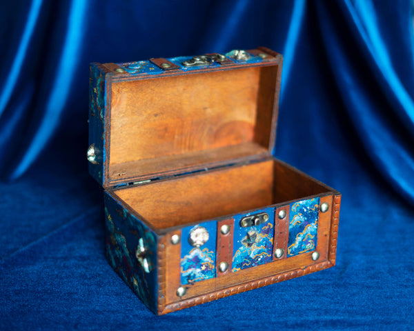 Vintage atlas celestial hand painted  mini chest tarot box