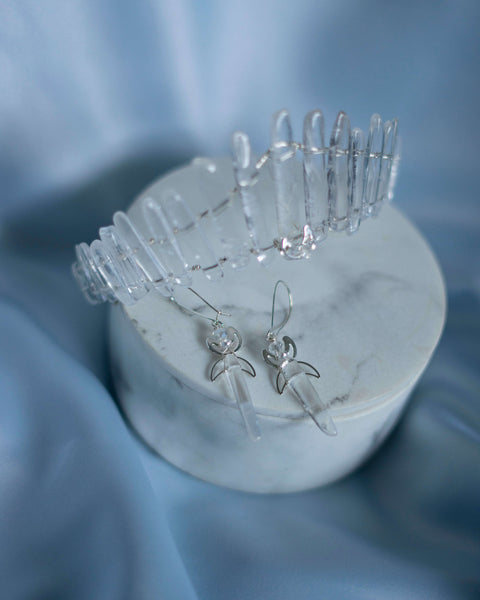 Minimal silver quartz crown with moon