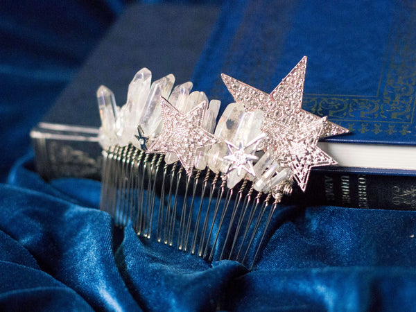Be my star Silver aura quartz hair comb