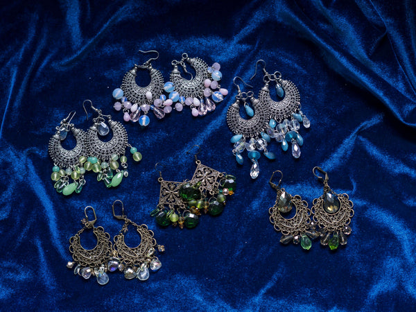 Kuta Boho dangle earrings with colored glass crystals