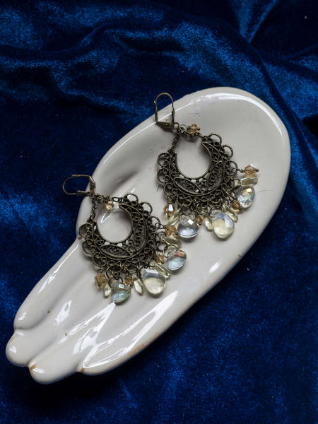 Kuta Boho dangle earrings with colored glass crystals