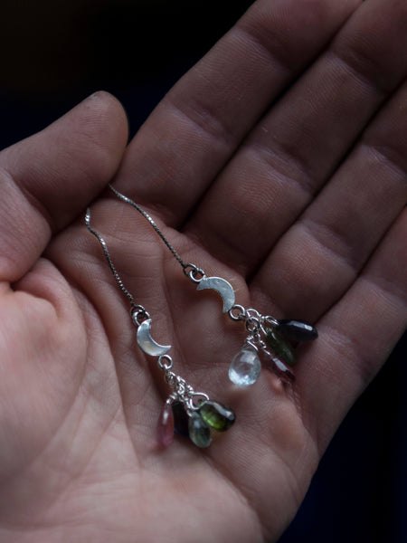 Rainbow  moon chain earrings