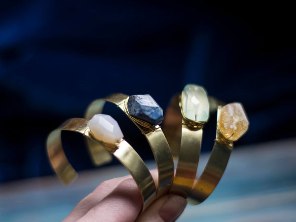 Summer Brass cuff bracelet with gemstone