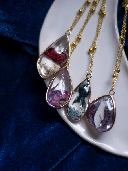 Spring rain Golden tone quartz pendant with colored inclusions