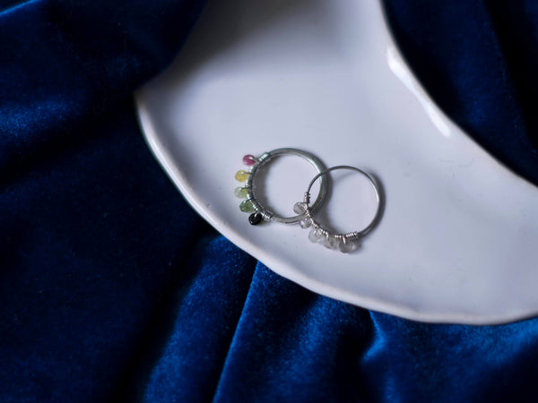 Beads'n'crystals silver minimal ring with Tourmaline or Smokey Quartz