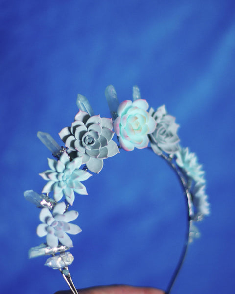 Succulents and crystals tiara headband