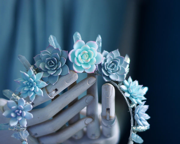 Succulents and crystals tiara headband