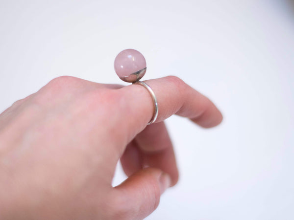 Tiny planet sterling silver orb crystal globe ring