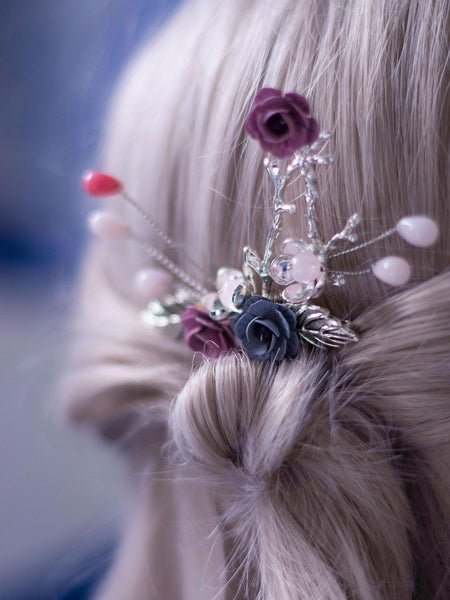 Eostre bridal hair comb with blossoms and crystals
