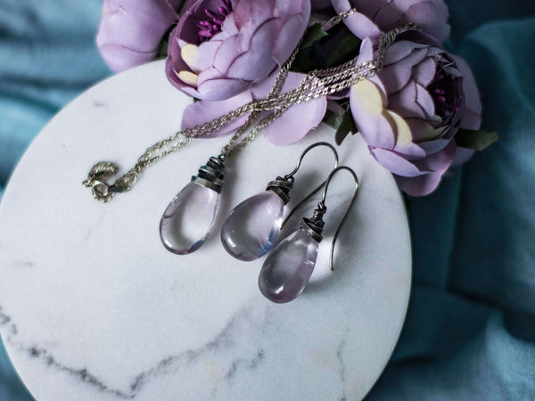 Art Deco Amethyst drop silver jewelry set