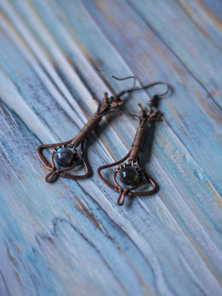 Nina Art Deco copper wire art dangle earrings