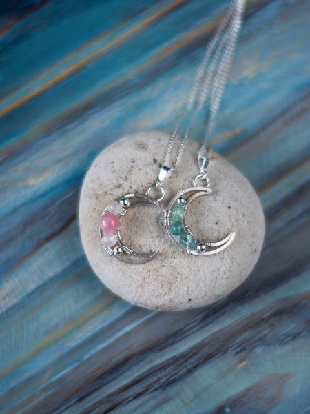 Magic moon silver pendant in pink, blue or simply silver