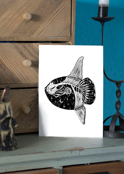 Sun Moon Fish Skeleton Art Print